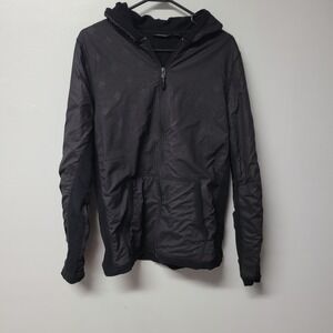 Marc Anthony Mens Black Diamond Grid Full Zip Hooded Jacket Size M